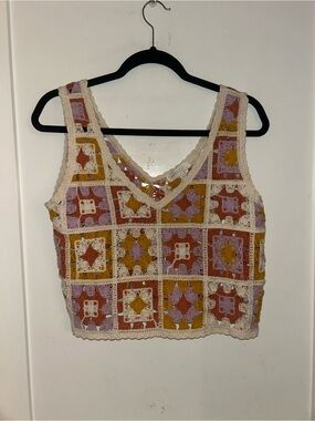 Rebellion Crochet Patchwork Tank Top - Multicolor size XS